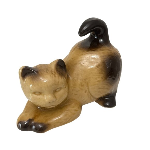 Vintage Goebel Ceramic Siamese Cat Figurine Brown Tan Germany Mid Century - Picture 3 of 10